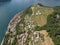 Areal view at wineyard and castle of Morcote on lake Lugano, Switzerland