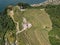 Areal view at wineyard and castle of Morcote on lake Lugano, Switzerland