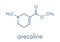 Arecoline areca nut stimulant compound, chemical structure. Skeletal formula.