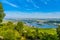 Areial view on vineyards and river near Ruedesheim am Rhein Rhine, Rudesheim, UNESCO World Heritage Site, Rheingau-Taunus-Kreis,