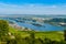 Areial view on vineyards and river near Ruedesheim am Rhein Rhine, Rudesheim, UNESCO World Heritage Site, Rheingau-Taunus-Kreis,