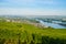 Areial view on vineyards and river near Ruedesheim am Rhein Rhine, Rudesheim, UNESCO World Heritage Site, Rheingau-Taunus-Kreis,
