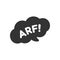Arf! white text in a dark black speech bubble balloon. Dog bark sound effect vector clipart.