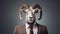 Argali head portrait wearing suit on isolated background