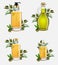 Argan oil bottle set, vector realistic illustration