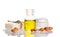 Argan oil with cosmetic products and fruits