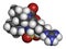 Argatroban anticoagulant drug molecule (direct thrombin inhibitor). 3D rendering. Atoms are represented as spheres with