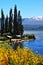 argentina - beautiful image property very close to the lake in summer and trees and gardens mountain san