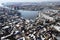 Argentina Buenos Aires aerial view of the city of La Boca caminito with a Nicolas Avellaneda bridge and river