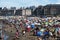 argentina city of mar del plata with buildings and luxury hotels and beaches with tourists umbrellas sunbathing l