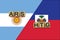 Argentina and Haiti currencies codes on national flags background