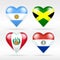 Argentina, Jamaica, Peru and Paraguay heart flag set of American states