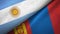 Argentina and Mongolia two flags textile cloth, fabric texture