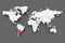 Argentina pink highlighted in map of World. Light grey simplified map with dropped shadow on dark grey background