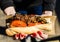 Argentina street food, sandwich with New York strip steak and chimichurri sauce