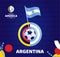 Argentina wave flag on pole and soccer ball. South America Football 2021 Argentina Colombia vector illustration. Tournament
