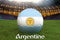 Argentine on Argentinian language on football team ball on big stadium background. Argentina Team competition concept. Argentina f