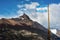 Argentine flag flying in front of the mountain