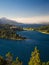 Argentine Lake District at sunrise view of the Llao Llao hotel and the lake lago Nahuel Huapi