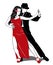 Argentine Tango. Couple Dancing. Woman in red dress, Man in black suit.