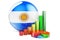 Argentinean flag with growth bar graph and pie chart. Business, finance, economic statistics in Argentina concept. 3D rendering