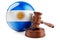 Argentinean law and justice concept. Wooden gavel with flag of Argentina. 3D rendering