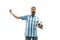 The Argentinean soccer fan celebrating on white background