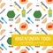 Argentinian typical food style seamless pattern with wine, glass of wine, empanadas, meat and mate in bright colors