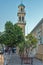 ARGOSTOLI, KEFALONIA, GREECE - MAY 25 2015: Sunset view of Bell tower of church in the town of Argostoli, Kefalonia