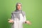 Argue, arguing concept. arab woman in hijab. Portrait of girl, posing at studio background