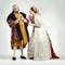 Argue, medieval and king with queen on a white background for argument, anger and frustrated fight. History, theatre and