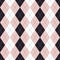 Argyle pattern in black, powder pink, white. Seamless abstract geometric stitched vector for gift card, gift paper, socks, sweater