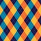 Argyle pattern colorful in blue, orange, yellow. Traditional geometric stitched vector argyll diamond background for gift wrapping