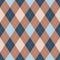 Argyle pattern rhombus design in brown and blue. Classic vector argyll background for gift wrapping, socks, sweater, jumper.