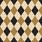 Argyle pattern seamless autumn in black, gold, beige. Classic stitched rhombus plaid background for socks, sweater, jumper, gift.