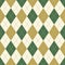 Argyle pattern seamless autumn in green and gold. Traditional stitched vector argyll diamond rhombus background art for gift paper