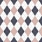 Argyle pattern seamless in grey, rosy pink, white. Light geometric stitched vector graphic for gift wrapping paper, socks, sweater