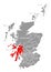 Argyll and Bute red highlighted in map of Scotland UK