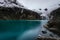 Arhuaycocha glacier lagoon in the surroundings of the base camp of the alpamayo mountain in the quebrada santa cruz in peru