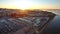 Arial. Sunset over the Portuguese tourist city of Faro, view of the dock.