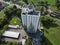 Arial view of 1960s residential tower block recovered with cladding. Bayswater Court or Bayswater Tower. Kingston upon Hull