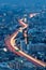 Arial view city expressway long exposure during