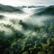 Arial view of a misty rainforest