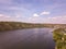 Arial view over the river and small village in autumn. Moldova republic of. Molovata village