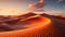 Arid climate, heat, sand dune, sunset, beauty in nature generated by AI