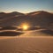 Arid desert landscape desert sand dunes, with native drought-resistant green vegetation in the Middle East - north of