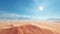 Arid desert landscape with sand dunes, mirage, and heat haze under scorching sun