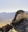 Arid and rocky landscape and rock formation near bum la pass