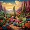 Arid Wonderland: Captivating Desert Scene with Succulents and Cacti