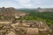 Ariel view of Achyuta Raya Temple and Courtesan`s street from Matanga Hill. Hampi, Karnataka. Sacred Center. The hill on the righ